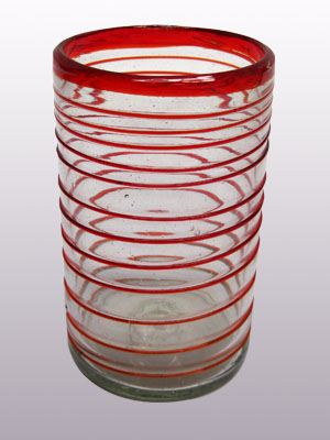 Sale Items / Ruby Red Spiral 14 oz Drinking Glasses  / These elegant glasses covered in a ruby red spiral will add a handcrafted touch to your kitchen decor.